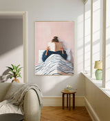 Female Reading Pastel Books Portrait Art Print  : A2