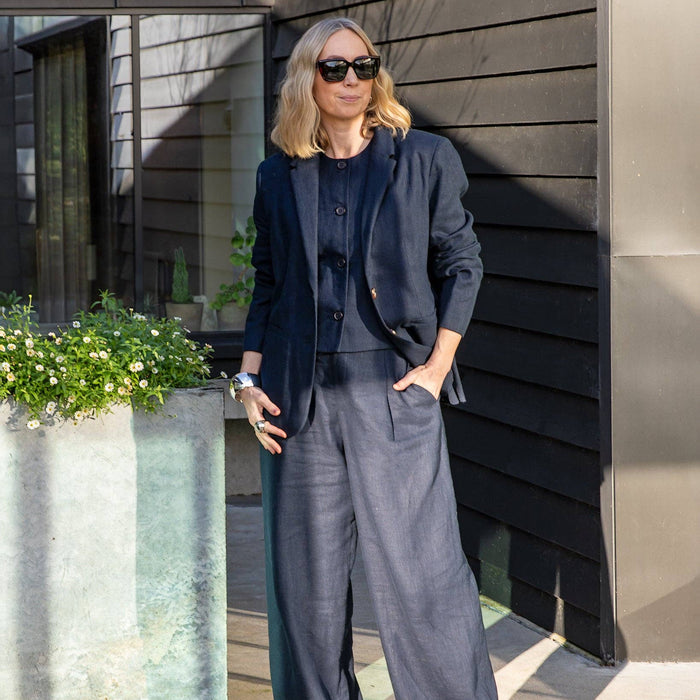 CHALK Lisa Linen Blazer in Navy