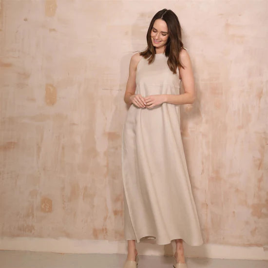 Linen Maxi Dress - Soft Stone