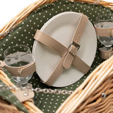 2 Person Natural Wicker Green Polka Dot Picnic Basket