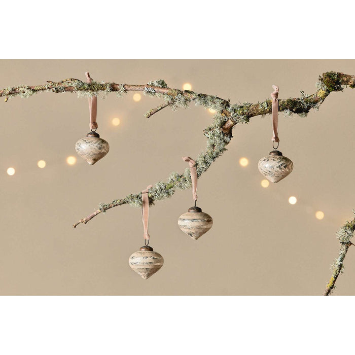 Suhana Glass Baubles - Brushed Silver - (Set of 4)