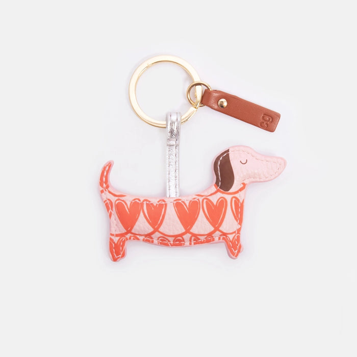 Caroline Gardner Pink/Orange Linked Hearts Sausage Dog Keyring