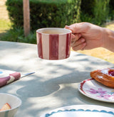 Wine & Peach Pink Stripe Ceramic Mug