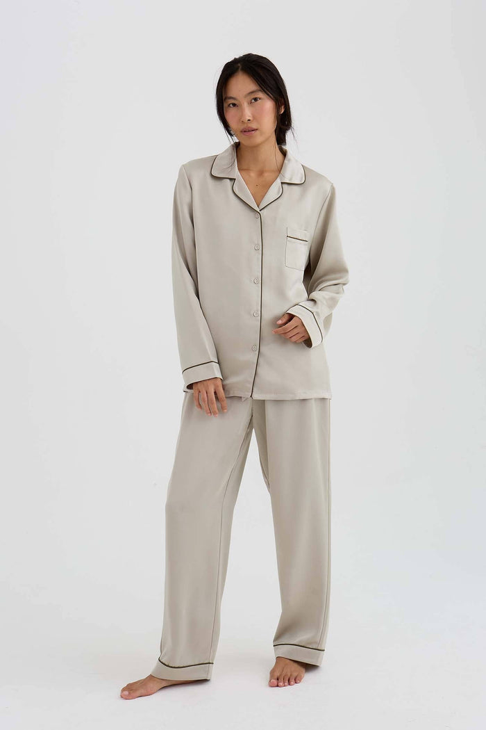 Eco Satin Long Pyjama Set – Pelican, UK 12