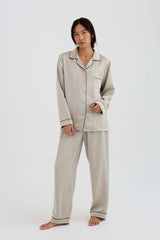 Eco Satin Long Pyjama Set – Pelican, UK 14
