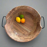 Large Acacia Wood Serving Bowl with Metal Handles
