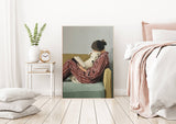 Female Reading Painting with dog Portrait Art Print    : A3