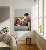 Female Reading Painting with dog Portrait Art Print    : A3
