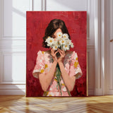 Impressionist Female Daisy Flower Portrait Art Print
