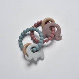 Elephant Silicone & Wood Teething Ring – Ocean Blue