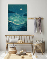 Impressionist Female Night Swim Landscape Art Print – A2