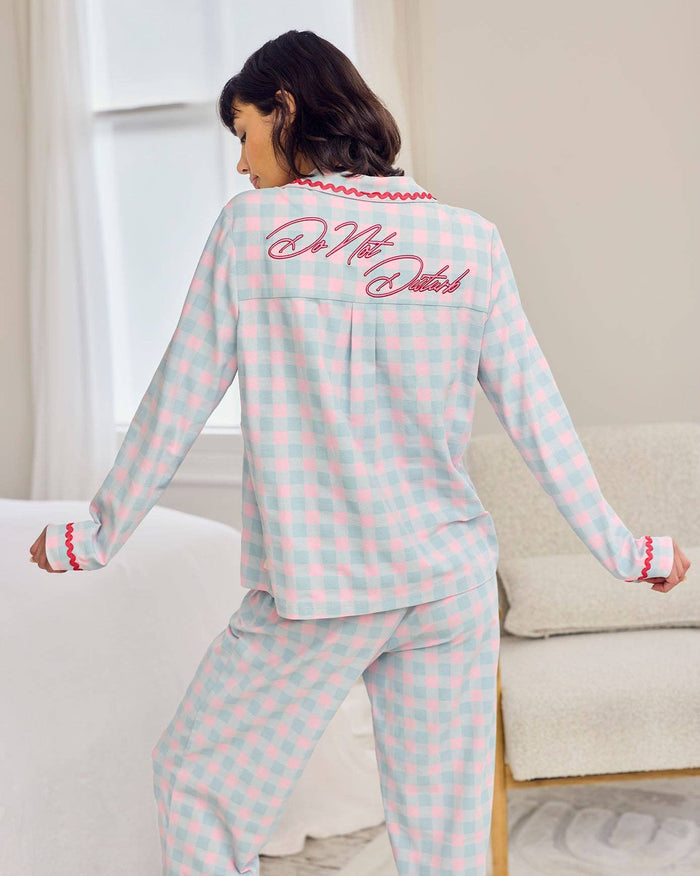 Do Not Disturb Check Organic Cotton Embroidered Pyjama Set