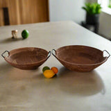 Large Acacia Wood Serving Bowl with Metal Handles