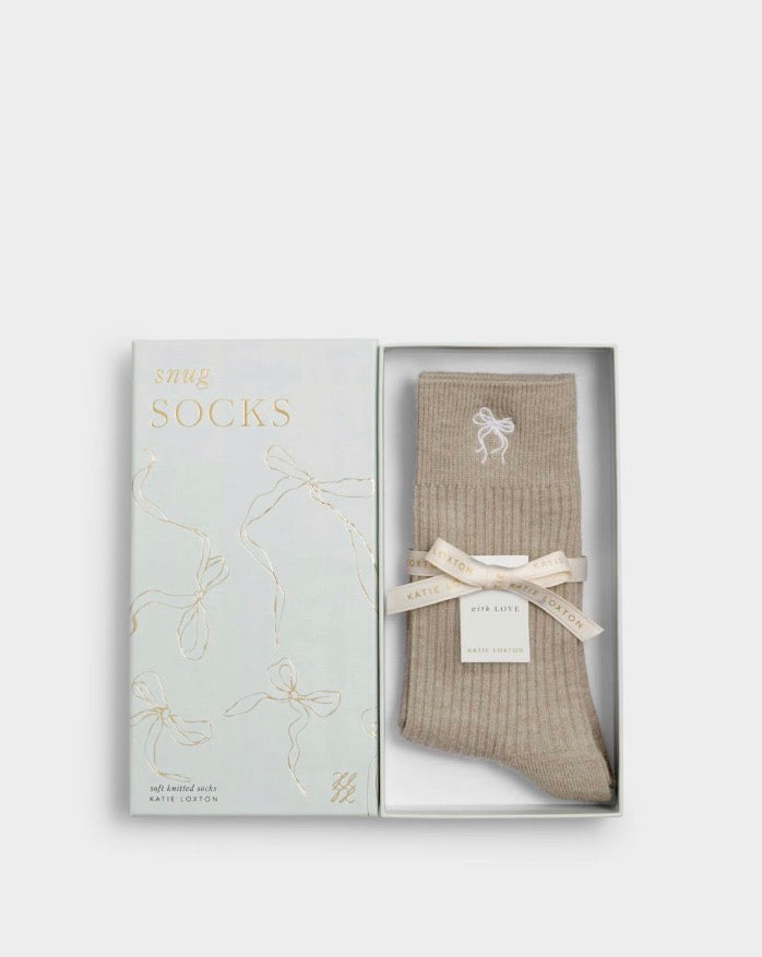 Ribbed Bow Socks – Taupe