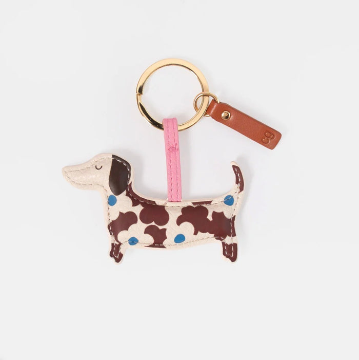 Caroline Gardner Wine & Blue Flower Sausage Dog Keyring