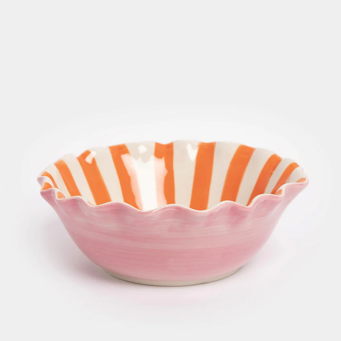Caroline Gardner Pink Scallop Edge Hearts Breakfast Bowl