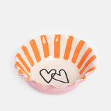 Caroline Gardner Pink Scallop Edge Hearts Breakfast Bowl