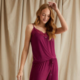 Luxury Bamboo Lace Cami Pyjama Set - Bordeaux