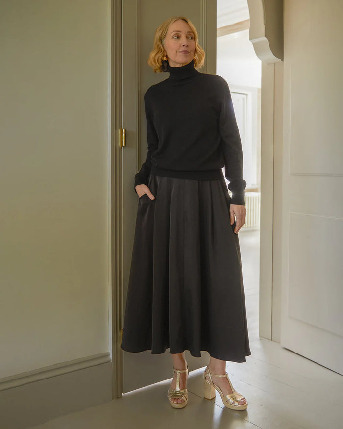 CHALK Audrey Satin Skirt in Black