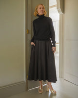 CHALK Audrey Satin Skirt in Black