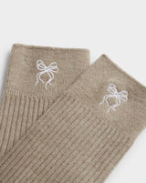 Ribbed Bow Socks – Taupe