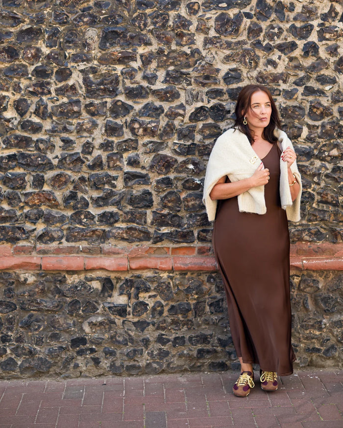 CHALK Harlow Satin Dress in Chocolate
