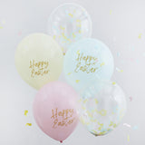 Happy Easter Confetti & Pastel Balloons