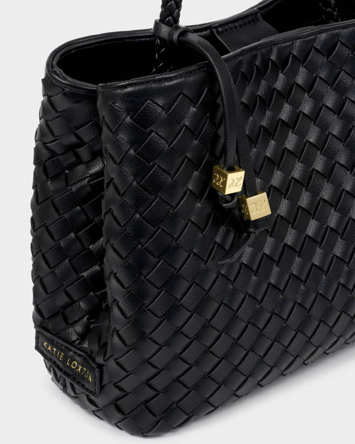 Katie Loxton Nova Hand Woven Top Handle Bag – Black