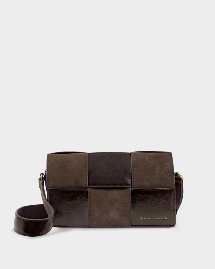 Katie Loxton Taya Crossbody Bag – Bitter Chocolate Patent Crackle / Bitter Chocolate Suedette