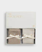 Katie Loxton Gift Boxed Duo Socks – Taupe & Off White