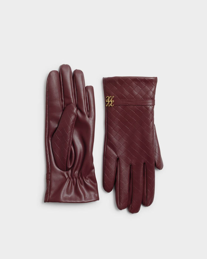 Katie Loxton Woven Faux Leather Gloves – Cherry