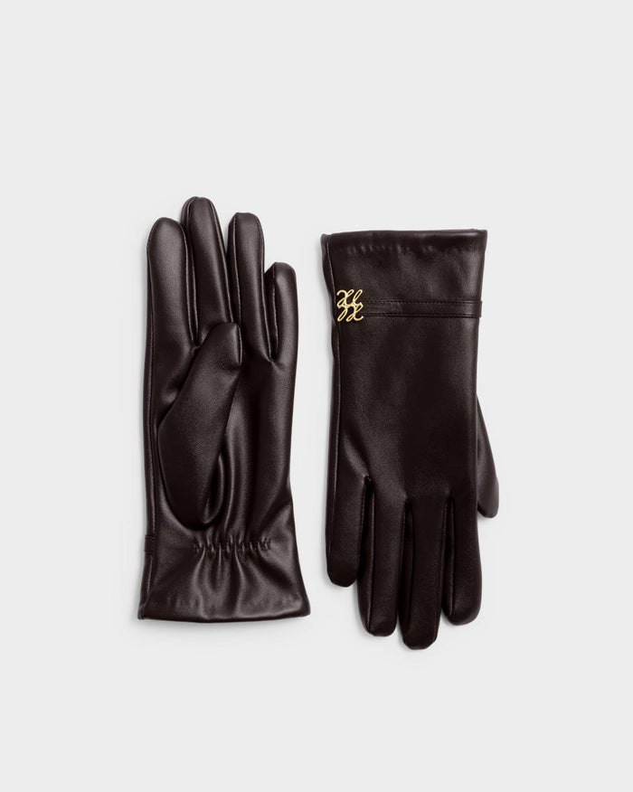 Katie Loxton Faux Leather Gloves – Chocolate