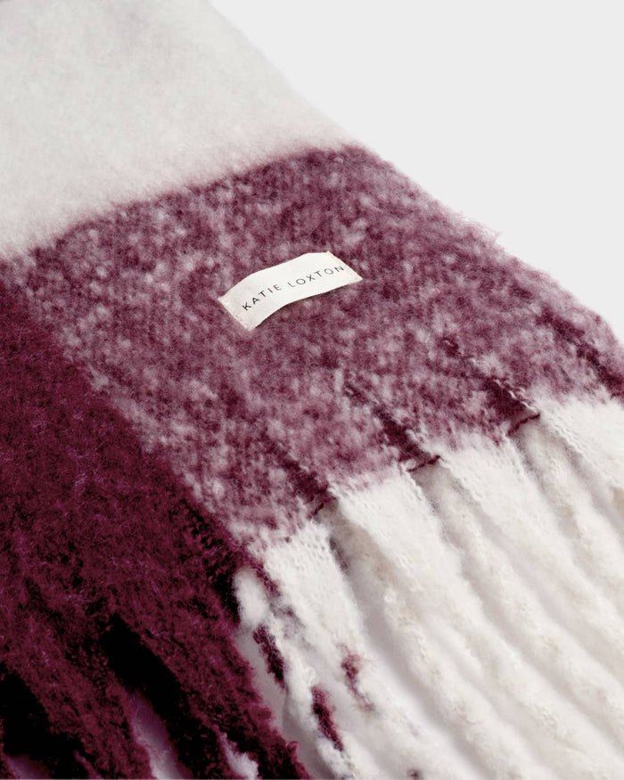 Katie Loxton Recycled Checked Scarf – Cherry & Off White