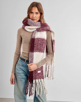Katie Loxton Recycled Checked Scarf – Cherry & Off White