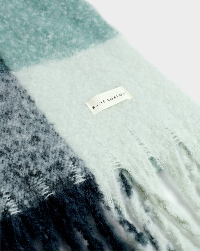 Katie Loxton Recycled Checked Scarf – Green & Grey