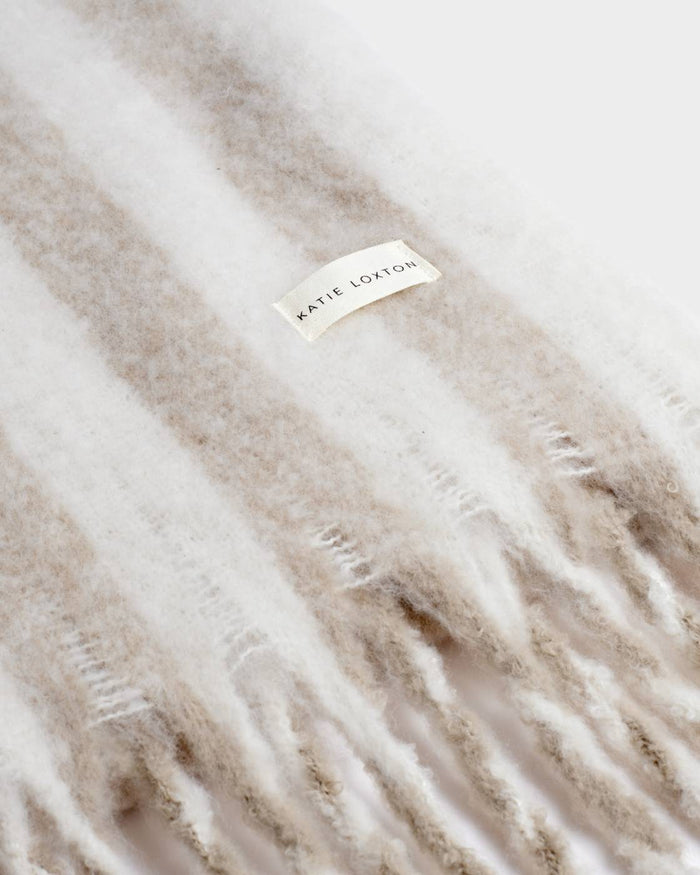 Katie Loxton Recycled Striped Scarf – Off White & Sand