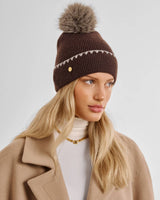Katie Loxton Whipstitch Pom Pom Hat – Chocolate