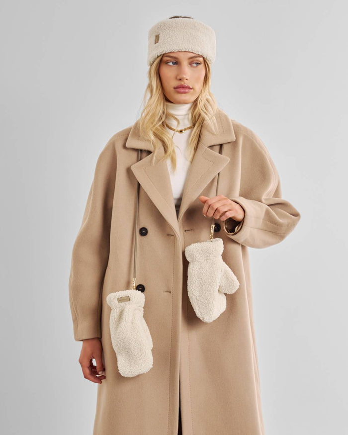 Katie Loxton Borg Mittens with Cord – Cream