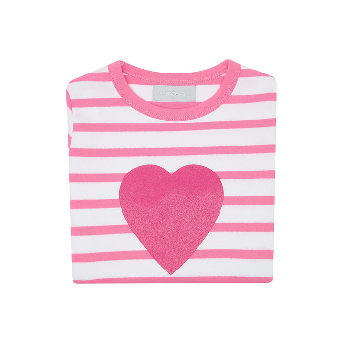 Bob & Blossom Pink & White Breton Striped Heart T Shirt