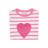Bob & Blossom Pink & White Breton Striped Heart T Shirt