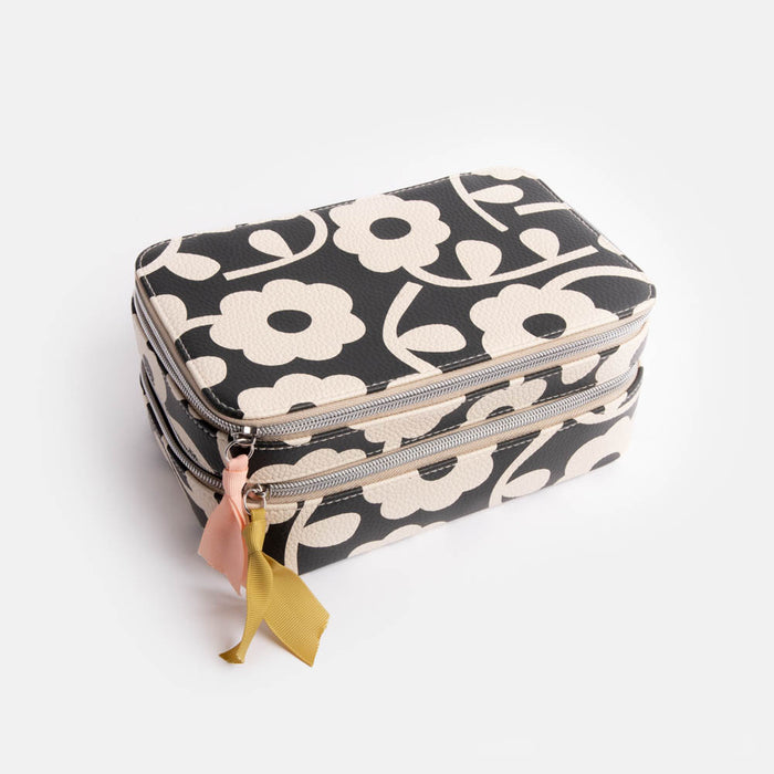 Caroline Gardner Charcoal Mono Flower Cosmetic Bag