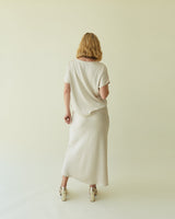 CHALK Maeve Satin Bias Midi Skirt in Champagne