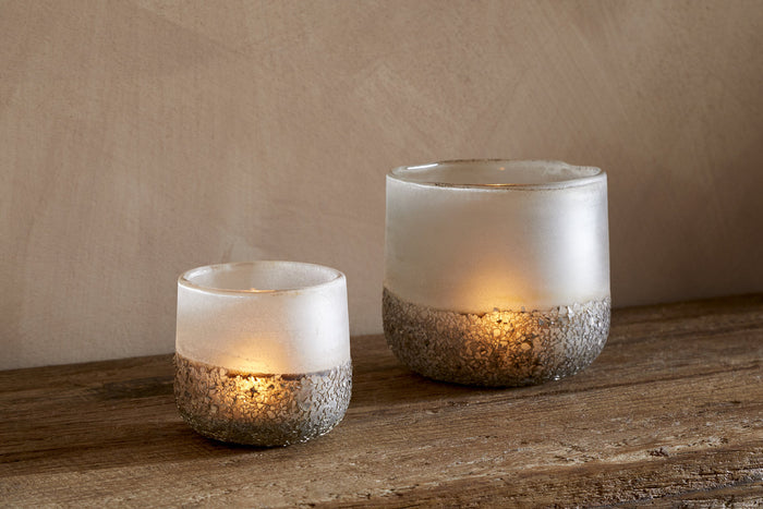 Riyara Recycled Glass Tealight Holder - Silver Sparkle – Small