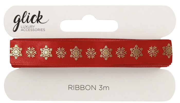 Snowflakes Red Grosgrain Ribbon – 3m