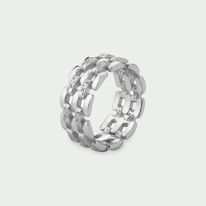 Linear Woven Chain Ring - Silver