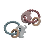 Elephant Silicone & Wood Teething Ring – Ocean Blue