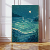 Impressionist Female Night Swim Landscape Art Print