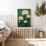 Japanese Chrysanthemum Green Floral Art Print – A3