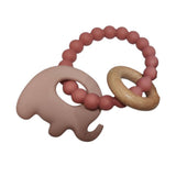 Elephant Silicone & Wood Teething Ring – Pink Haze