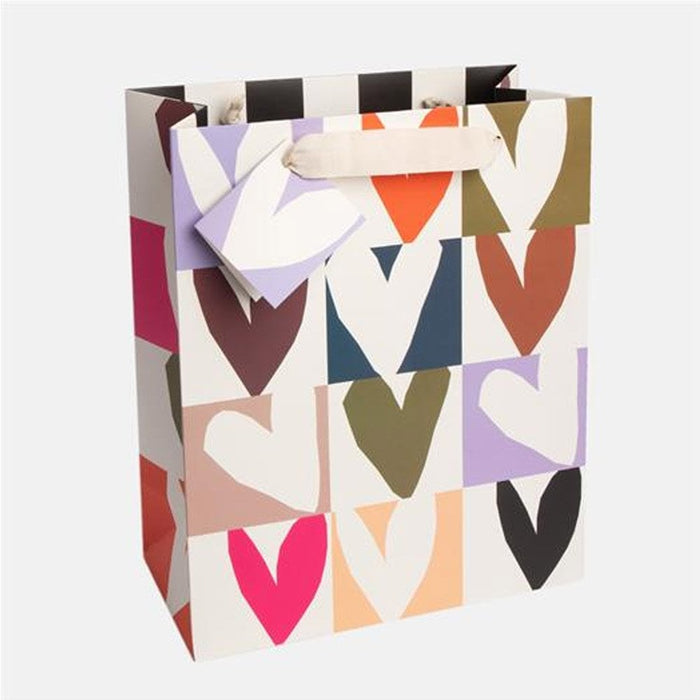 Caroline Gardner Multi Checkmate Heart Print Large Gift Bag